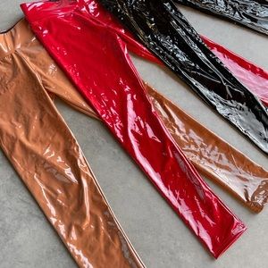 Tan stretchy vinyl legging pants